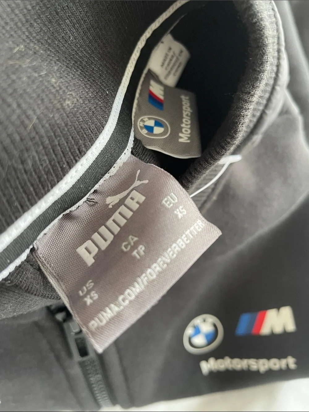 BMW Black Motorsport Zip-Up Jacket with White Piping PUMA